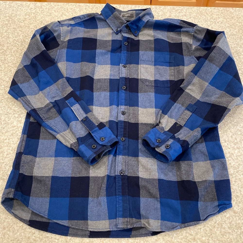 Eddie Bauer Shirt Mens L Eddies Favorite Flannel Classic Fit Blue Gray Plaid LS